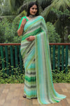 Green Chiffon Silk With Gold Foil Print Light Weight Saree For Weddings