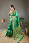 Green Rosy Soft Silk Saree with Beautiful Border, Rich Pallu & Full Brocade | Unstitched Blouse Included.