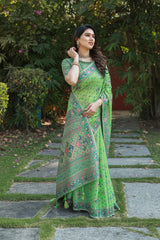 Green Pashmina Cotton Saree For Weddings