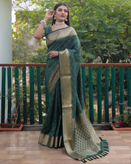 Exclusive Green Handloom Silk Bandhej Patola Sarees with Kanchi Borders & Unstitched Blouse Piece.