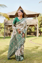 Luxurious Green Pure Kanjivaram Soft Silk Saree with Stunning Weaving Work | Rich Pallu & Weaving Border Blouse.