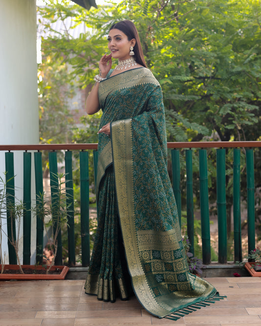 Green Handloom Silk Bandhej Patola Sarees with Kanchi Borders