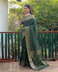 Elegant Green Handloom Silk Bandhej Patola Sarees with Kanchi Borders & Unstitched Blouse