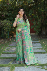 Green Pashmina Cotton Saree For Weddings