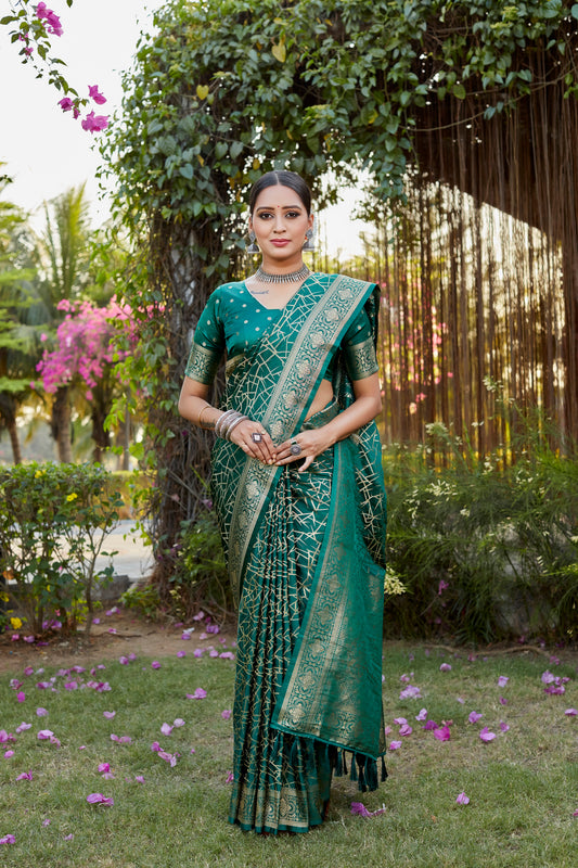 Green Kanjivaram Soft Satin Silk Saree For Women