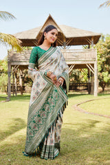 Luxurious Green Pure Kanjivaram Soft Silk Saree with Stunning Weaving Work | Rich Pallu & Weaving Border Blouse.