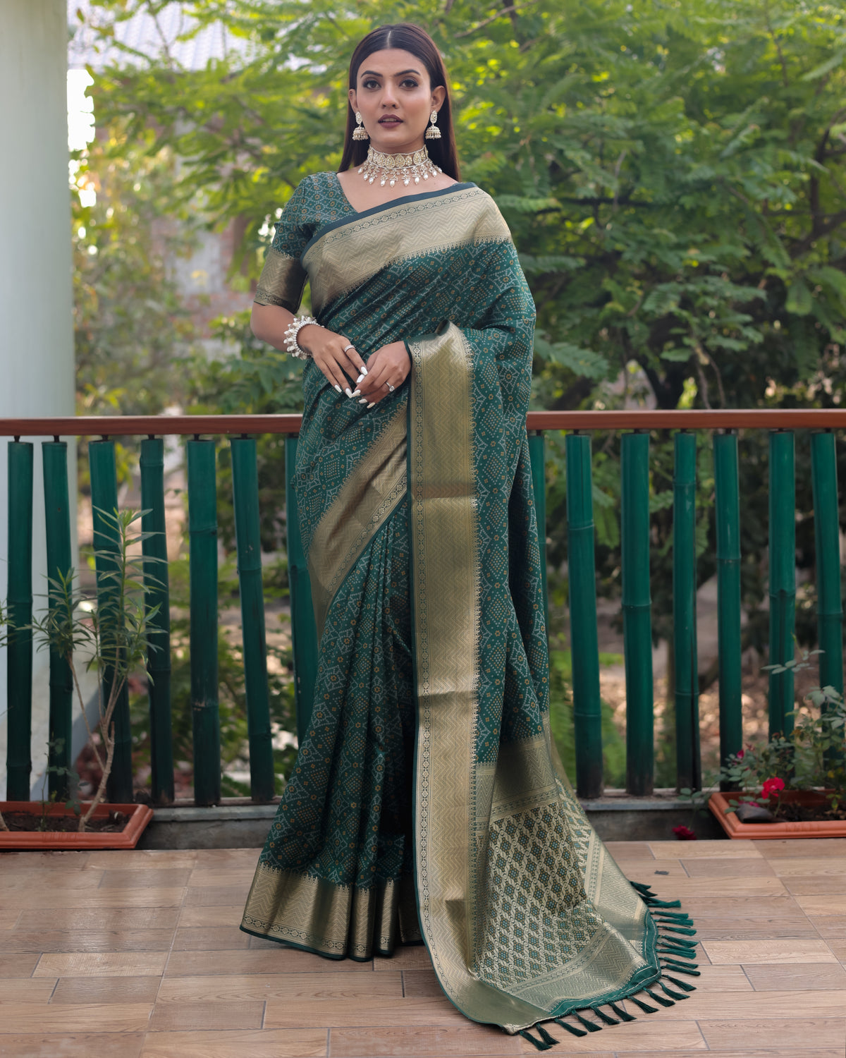 Green Handloom Silk Bandhej Patola Sarees