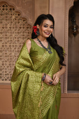 Green Color Bangalore Handloom Raw Silk Saree