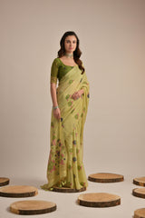 Green Soft Muga Cotton Saree with Blouse