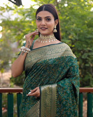 Elegant Green Handloom Silk Bandhej Patola Sarees with Kanchi Borders & Unstitched Blouse