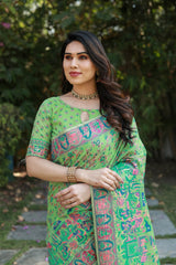 Green Pashmina Cotton Saree For Weddings