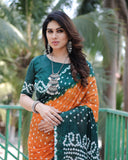 Green Pure Bandhej Silk Saree With Tissue Pallu