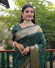 Exclusive Green Handloom Silk Bandhej Patola Sarees with Kanchi Borders & Unstitched Blouse Piece.