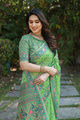 Green Pashmina Cotton Saree For Weddings