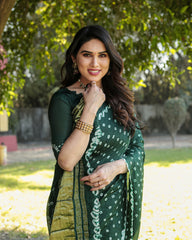 Green Bandhej Silk Saree With Bandhej Border