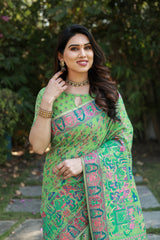 Green Pashmina Cotton Saree For Weddings