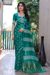 Authentic Green Bandhej Silk Saree with Zari Weaving, Rich Tissue Pallu, Sibory Design & Matching Blouse.