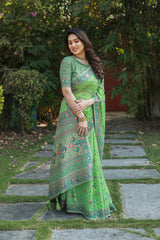 Green Pashmina Cotton Saree For Weddings