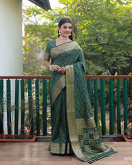 Elegant Green Handloom Silk Bandhej Patola Sarees with Kanchi Borders & Unstitched Blouse