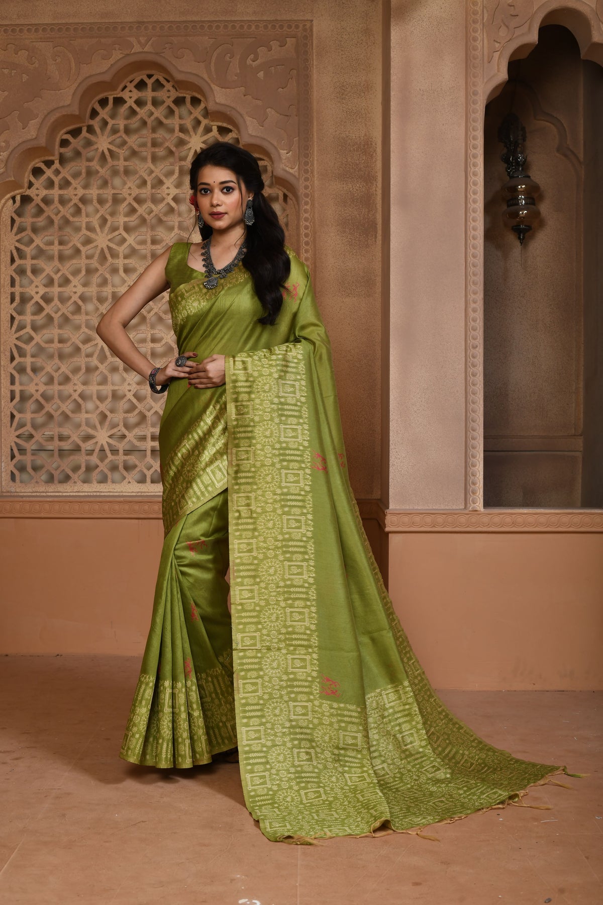 Green Color Bangalore Handloom Raw Silk Saree