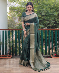 Exclusive Green Handloom Silk Bandhej Patola Sarees with Kanchi Borders & Unstitched Blouse Piece.