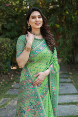 Green Pashmina Cotton Saree For Weddings