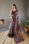 Gray Italian Digital Print Cotton Saree For Weddings