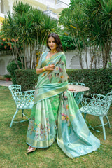 Green Linen Cotton Saree