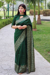 Green Kalamkari Bangalori Handloom Raw Silk Weaving Saree