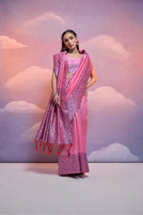 Pink Bangalore Handloom Raw Silk Saree For Women