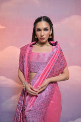 Pink Bangalore Handloom Raw Silk Saree For Women