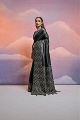 Black Bangalore Handloom Raw Silk Saree For Women