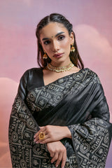 Black Bangalore Handloom Raw Silk Saree For Women