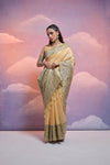 Cream Bangalore Handloom Raw Silk Saree For Women