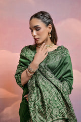 Green Bangalore Handloom Raw Silk Saree For Women