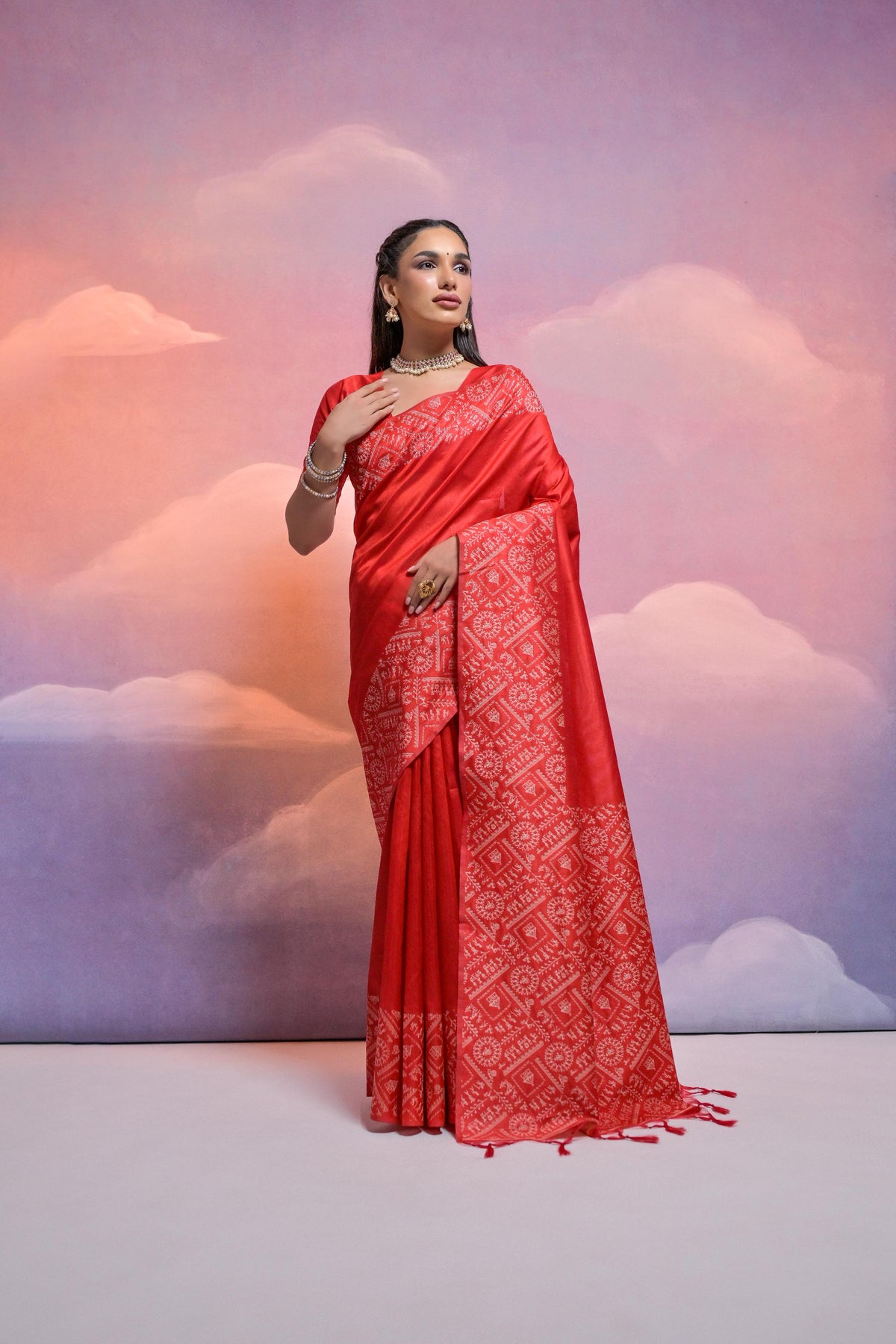 Red Bangalore Handloom Raw Silk Saree For Women