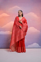 Red Bangalore Handloom Raw Silk Saree For Women