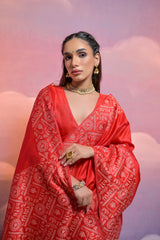 Red Bangalore Handloom Raw Silk Saree For Women