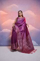 Wine Bangalore Handloom Raw Silk Saree For Women