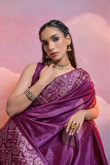 Wine Bangalore Handloom Raw Silk Saree For Women