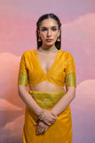Yellow Bangalore Handloom Raw Silk Saree For Women