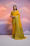 Yellow Bangalore Handloom Raw Silk Saree For Women