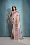 Chikoo Cotton Silk Saree with Flower Checks