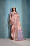 Peach Cotton Silk Saree with Flower Checks