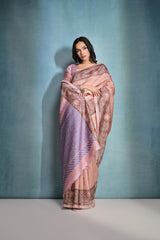 Peach Cotton Silk Saree with Flower Checks