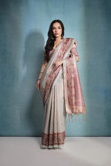 Sea Green Cotton Silk Saree with Flower Checks