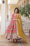 Exquisite Pink Designer Gown - Digital Printed Russian Silk with Zari & Sequins Embroidery.