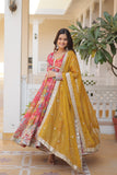 Exquisite Pink Designer Gown - Digital Printed Russian Silk with Zari & Sequins Embroidery.