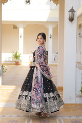 Elegant Black Color Premium Designer Gown - Faux Georgette Fabric with Intricate Zari Sequins Embroidery.