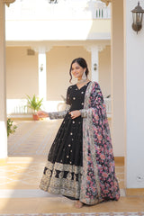 Elegant Black Color Premium Designer Gown - Faux Georgette Fabric with Intricate Zari Sequins Embroidery.